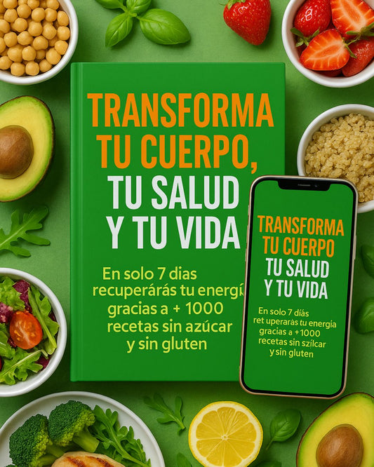 Transforma tu cuerpo, tu salud y tu vida con +1000 recetas sin azúcar y sin gluten.